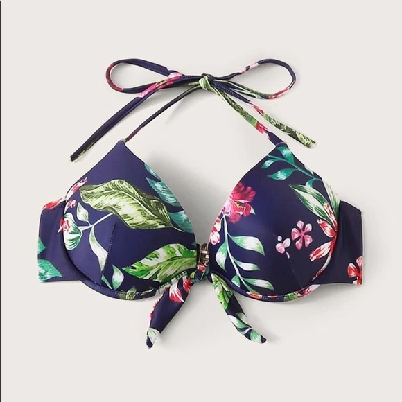 Shein Navy Blue Knot Front Underwire Halter Bikini Top Size Medium - Picture 3 of 6